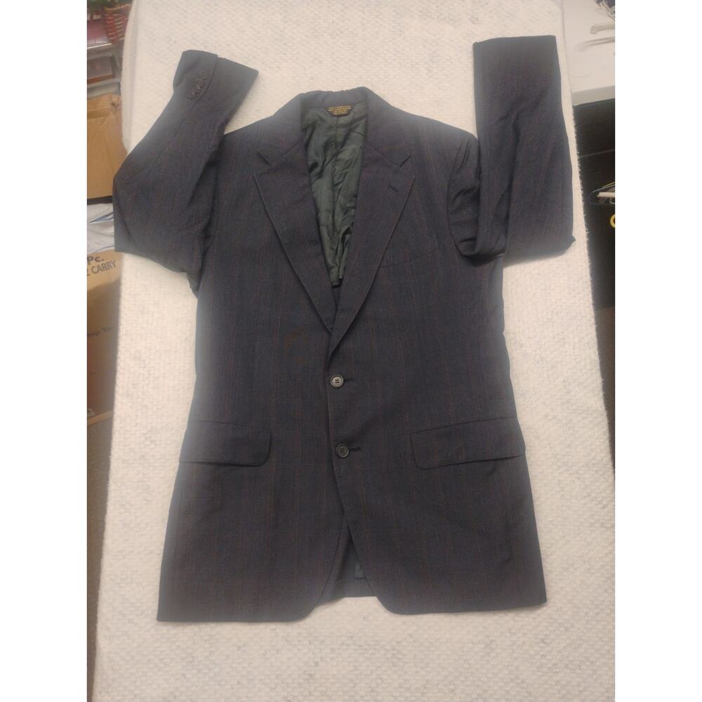 Palm Beach Mens Blazer Sport Coat 40R Navy Blue Windowpane Plaid Classic Preppy